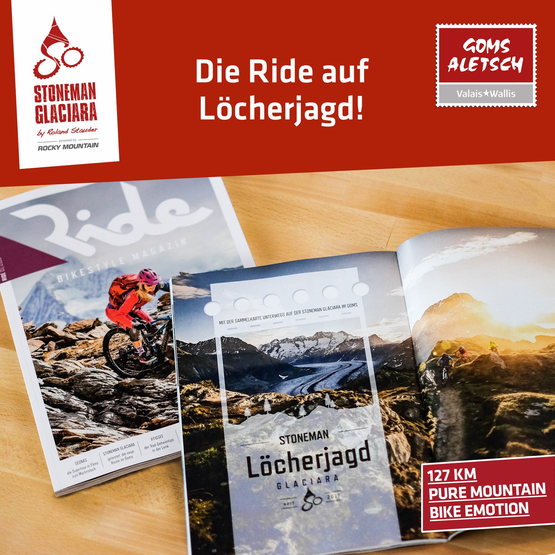 Ride Magazin auf dem Stoneman Glaciara Mountainbike Trail Wallis/Schweiz